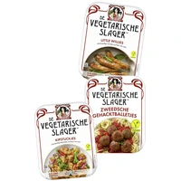 Een afbeelding van De Vegetarische Slager kipstuckjes, Zweedse gehacktballetjes en Little Willies
