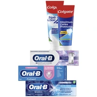 Een afbeelding van Colgate en Oral-B tandpasta