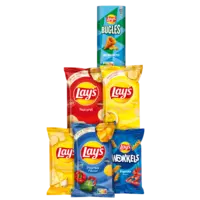 Een afbeelding van Alle Lay's flat 200 gram, Wokkels en Lay's snackboxen