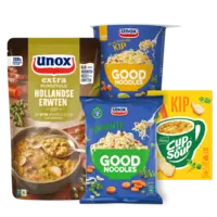 Alle Unox soep in zak en Good snacks en Knorr Cup-a-Soup