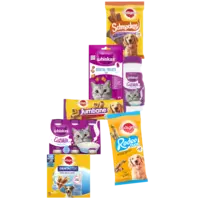 Een afbeelding van Whiskas en Pedigree snacks