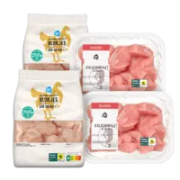 AH Scharrelkipfiletblokjes 300 gram of kalkoenfiletblokjes 250 gram