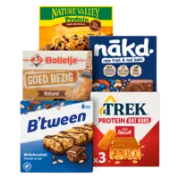 Alle A-merk tussendoorrepen multipacks t/m 300 gram