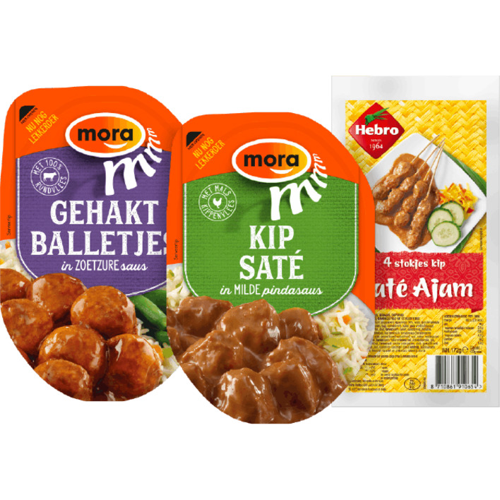 Alle Mora en Hebro saté en gehaktballetjes