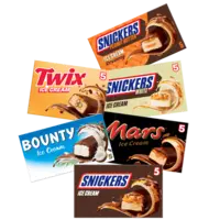 Mars, Snickers, Twix en Bounty ice cream bars