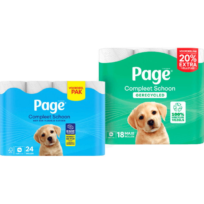Page toiletpapier compleet schoon 24 rollen en gerecycled 18 rollen