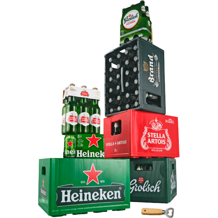 Alle Heineken, Grolsch, Brand of Stella Artois multipacks of kratten*