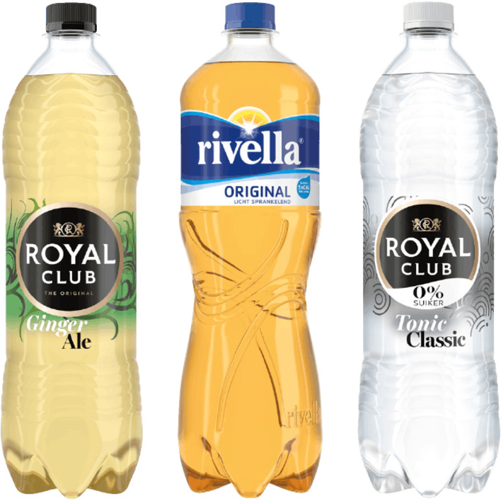 Alle Royal Club en Rivella literflessen
