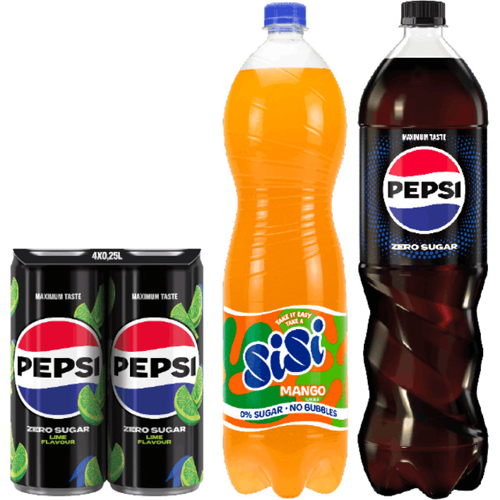 Alle Pepsi en Sisi 1.5 literflessen en 4-packs 250 ml