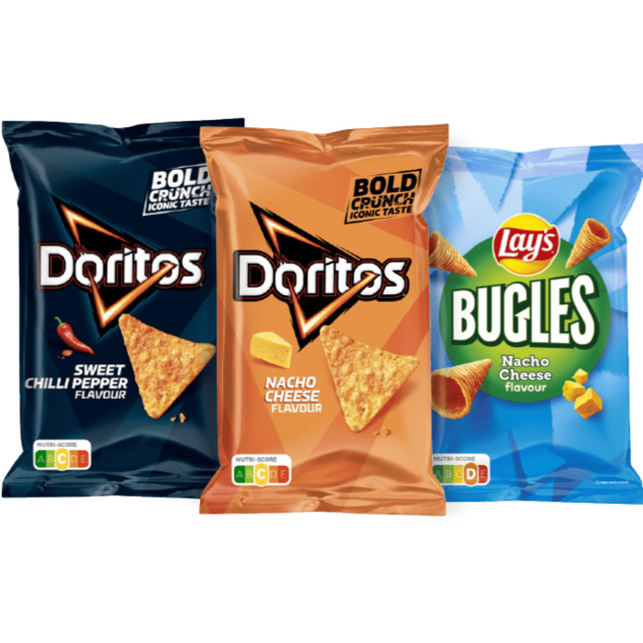 Alle Doritos 160-185 gram en Lay's Bugles 125 gram