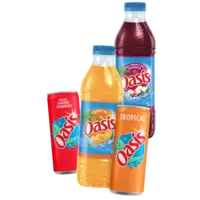 Oasis 0.33 literblikjes en literflessen