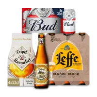 Bud, Leffe, Tripel Karmeliet en Hoegaarden: 3 euro korting op levering bij 2 stuks