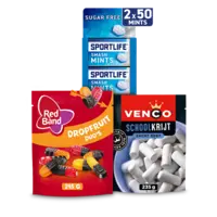 Redband, Venco, Sportlife, XyliFresh, Lonka, Jelly Bean Factory e.a: gratis bezorging bij 12.50 euro