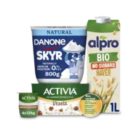 Skyr, Alpro, Activia, Danio, Huttenkase en Danone: gratis levering bij 12 euro
