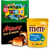 Een afbeelding van Mars, M&M, Snicker, Twix, Bounty, Malteser, Be-Kind en Celebrations: gratis levering bij 11 euro