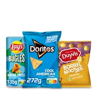 Een afbeelding van  Doritos, Lay's, Cheetos en Duyvis: gratis levering bij 10 euro