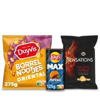 Een afbeelding van Lays, Cheetos, Duyvis en Doritos: gratis levering bij 4 stuks