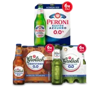 Grolsch en Peroni 0.0: gratis bezorging bij 2 stuks