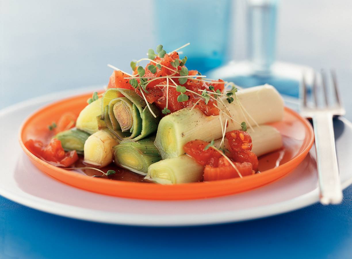 Gepocheerde prei met truffelvinaigrette