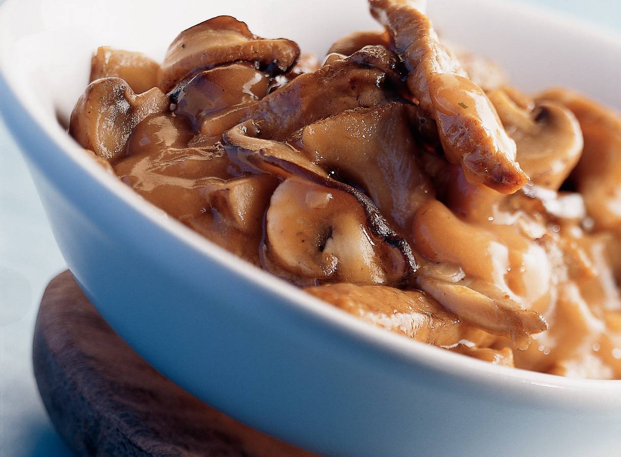 Paddestoelenragout met schnitzelreepjes