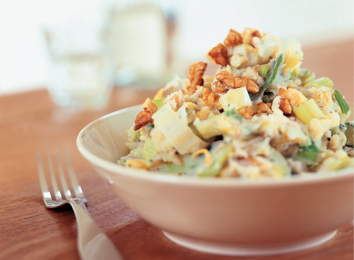 Preistamppot met pesto en walnoten