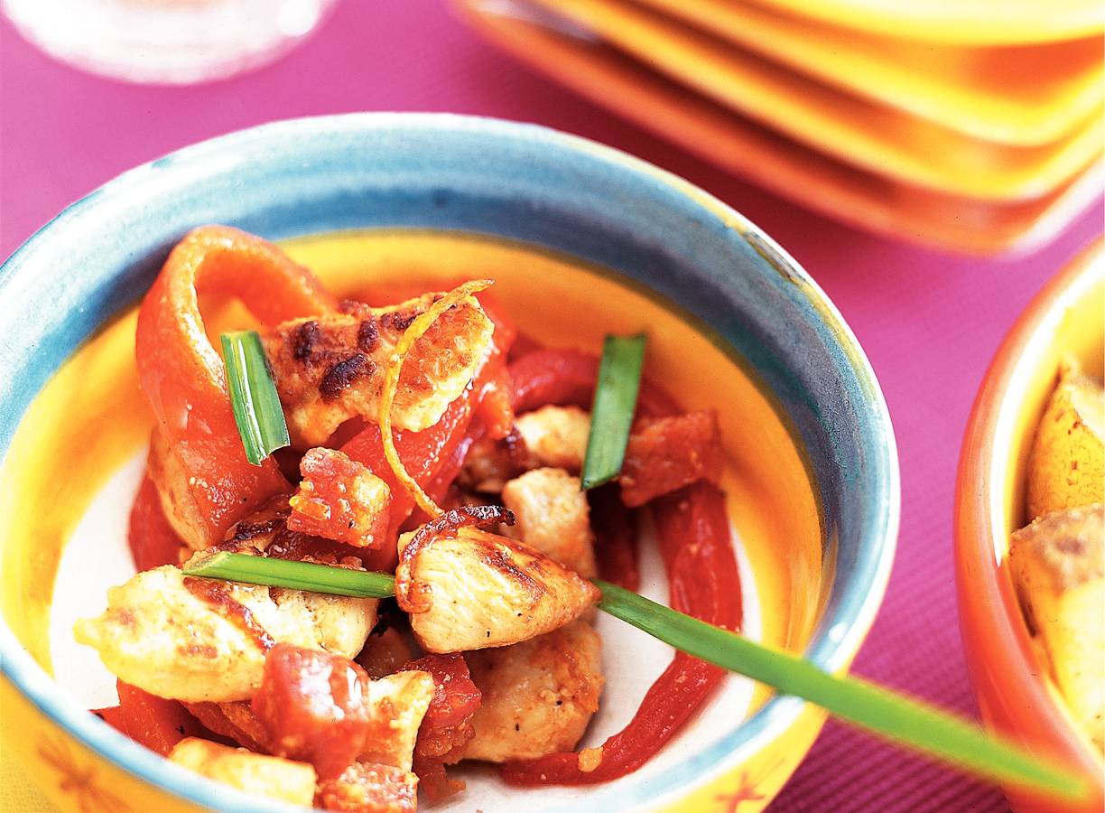 Kipblokjes met chorizo en paprika