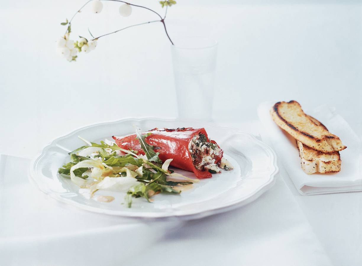 Gevulde paprika met geitenkaas en ansjovis
