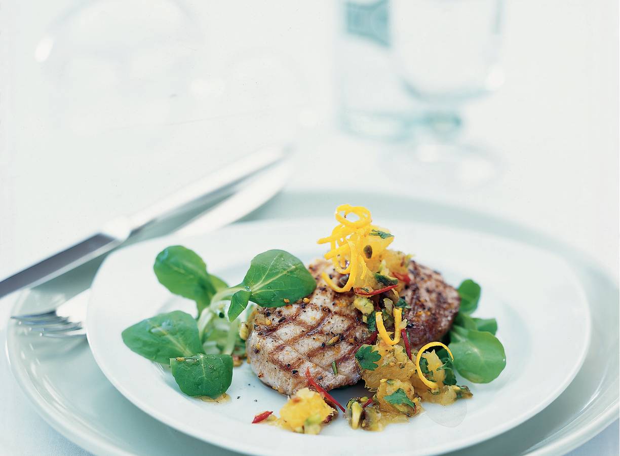 Geroosterde varkensoester met tapenade van
pistachenootjes
