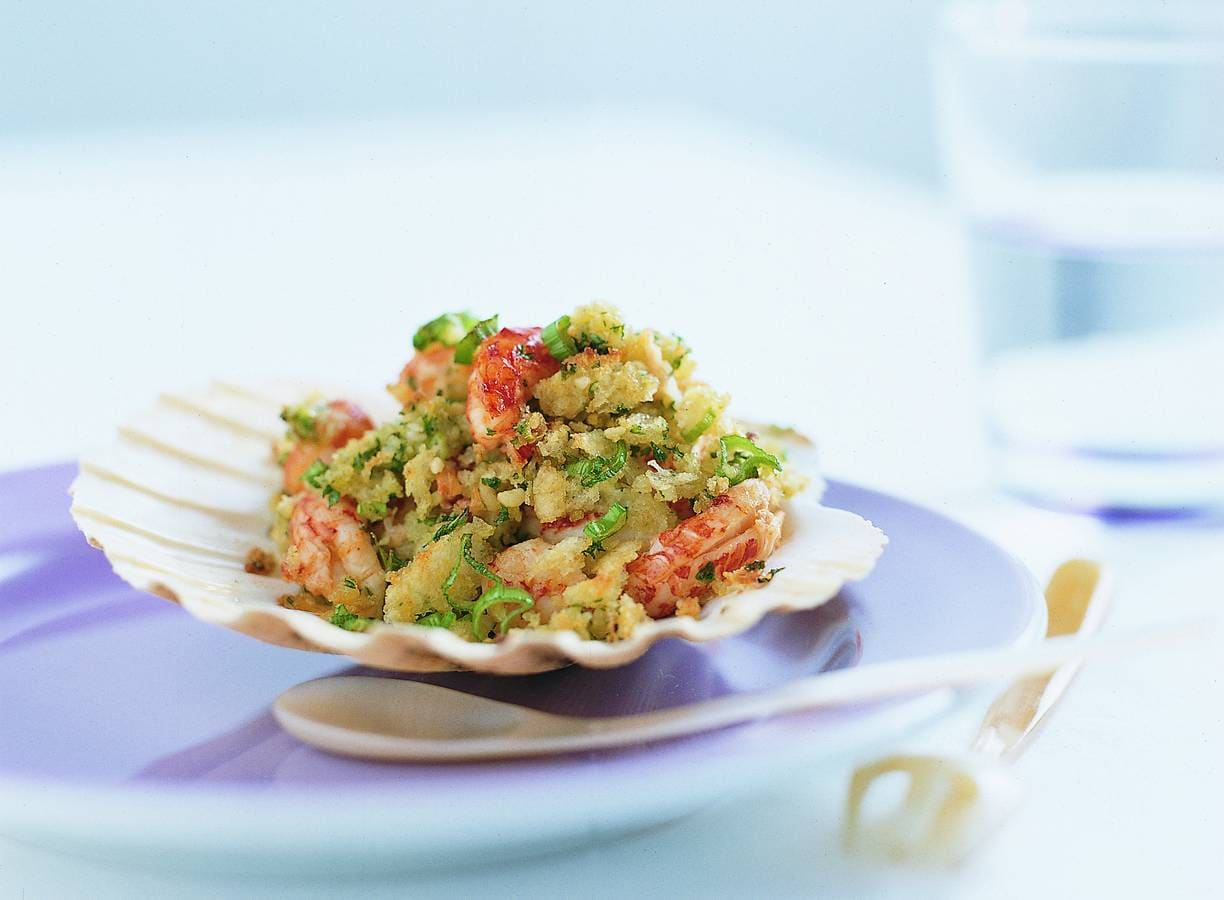 Schelpje met gegratineerde rivierkreeftjes