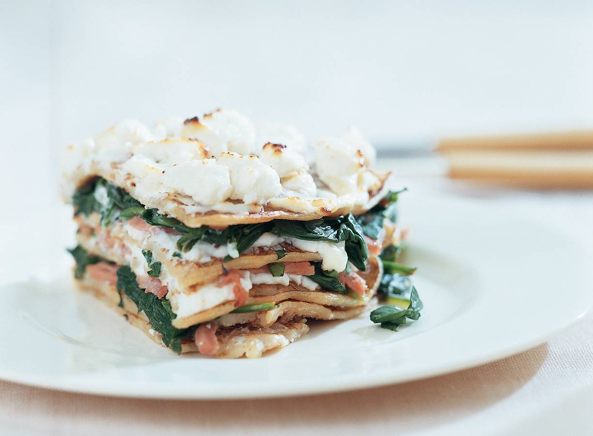 Pannenkoekentaart met spinazie