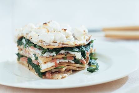 Pannenkoekentaart met spinazie