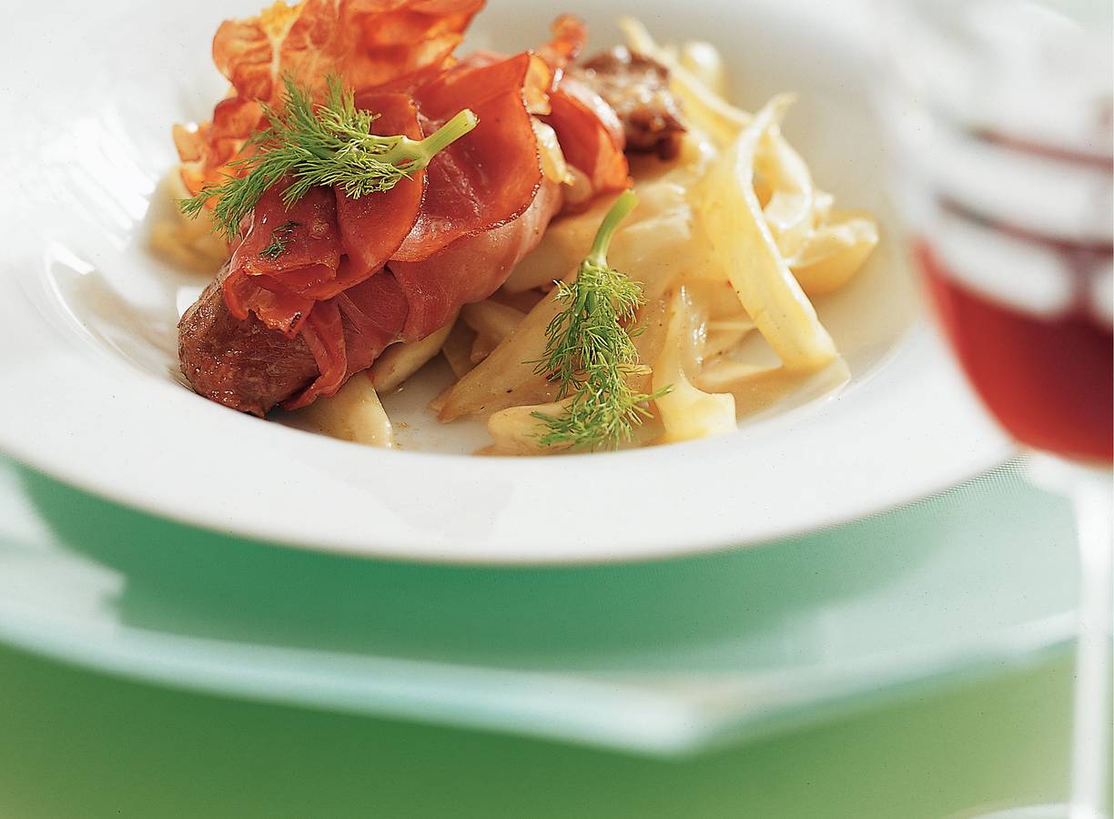 Lamsfilet met rauwe ham en gestoofde venkel
