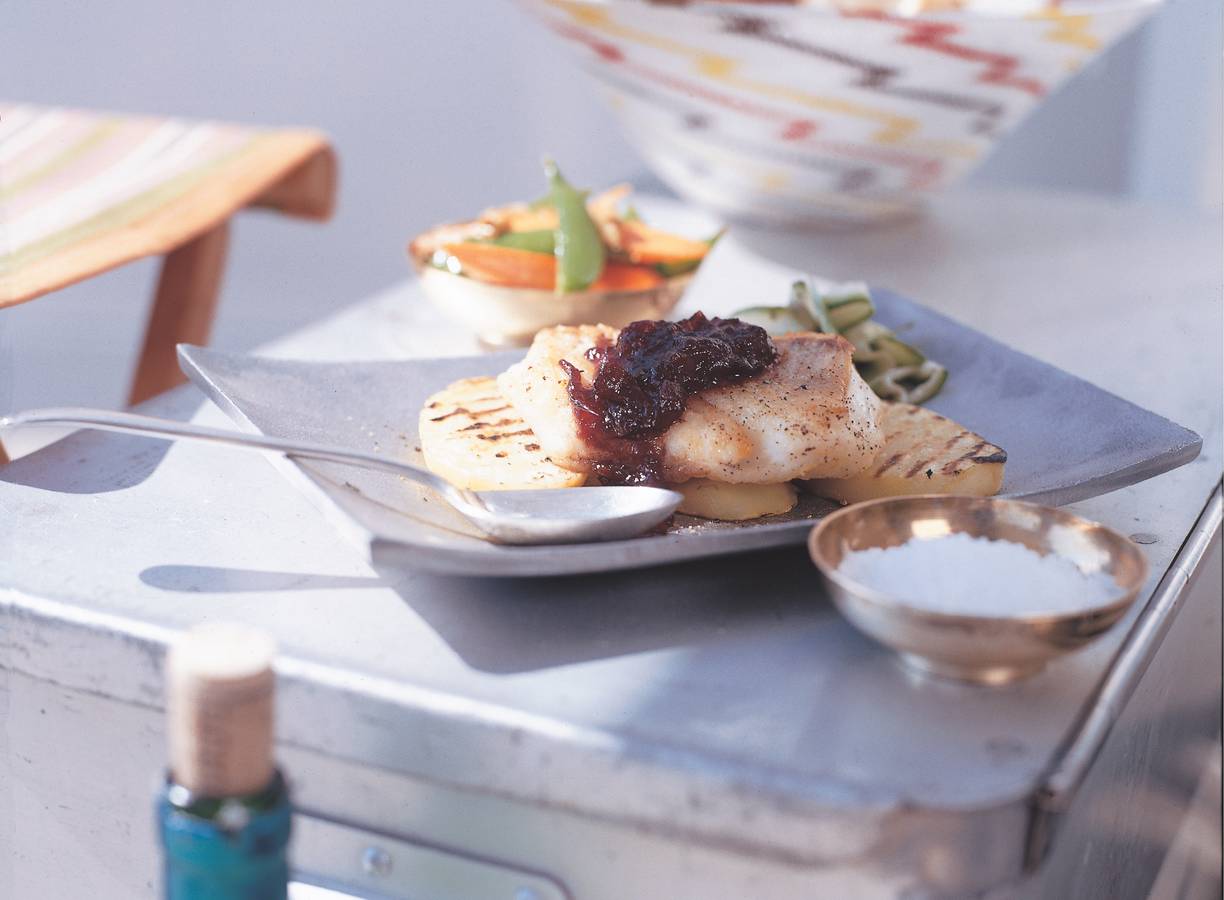 Gebakken kabeljauw met sjalotten-cranberrycompote