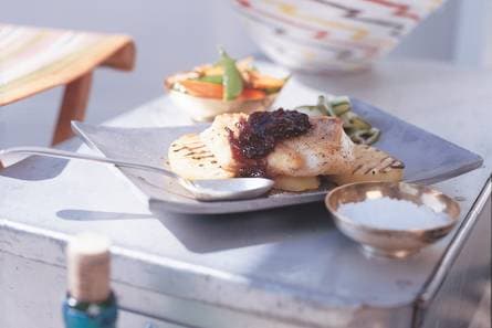 Gebakken kabeljauw met sjalotten-cranberrycompote