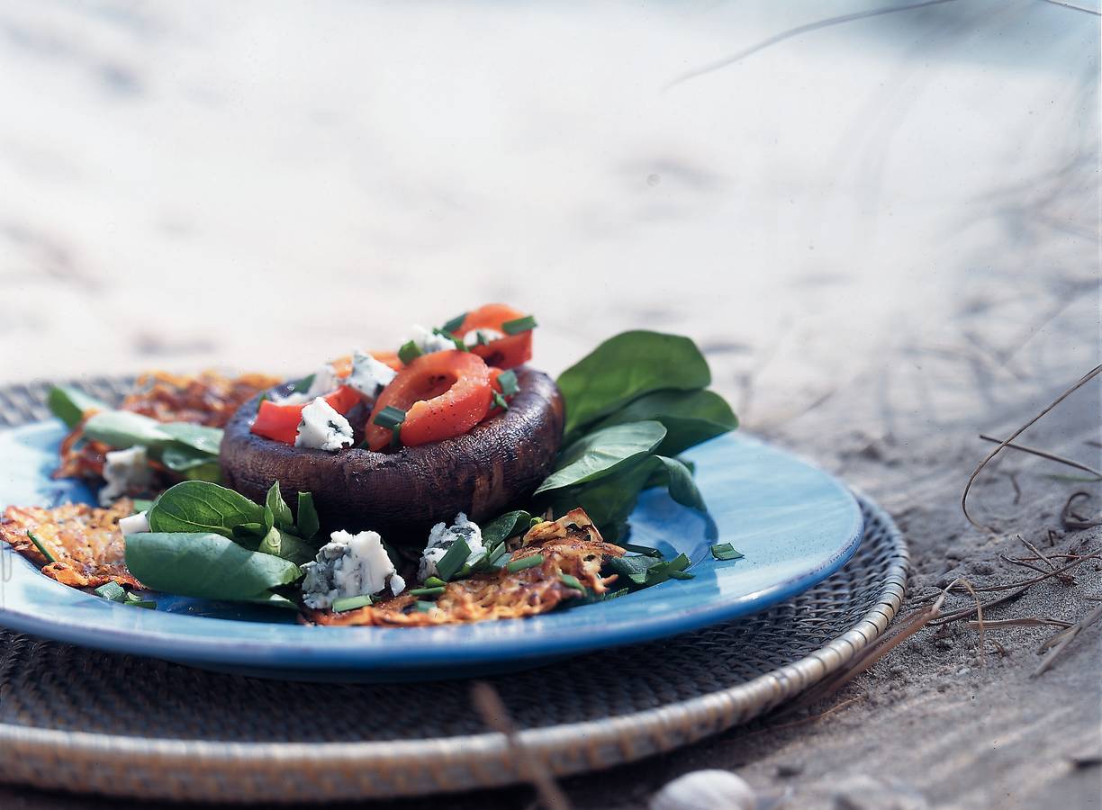 Zoete aardappelrösti met geroosterde portobello