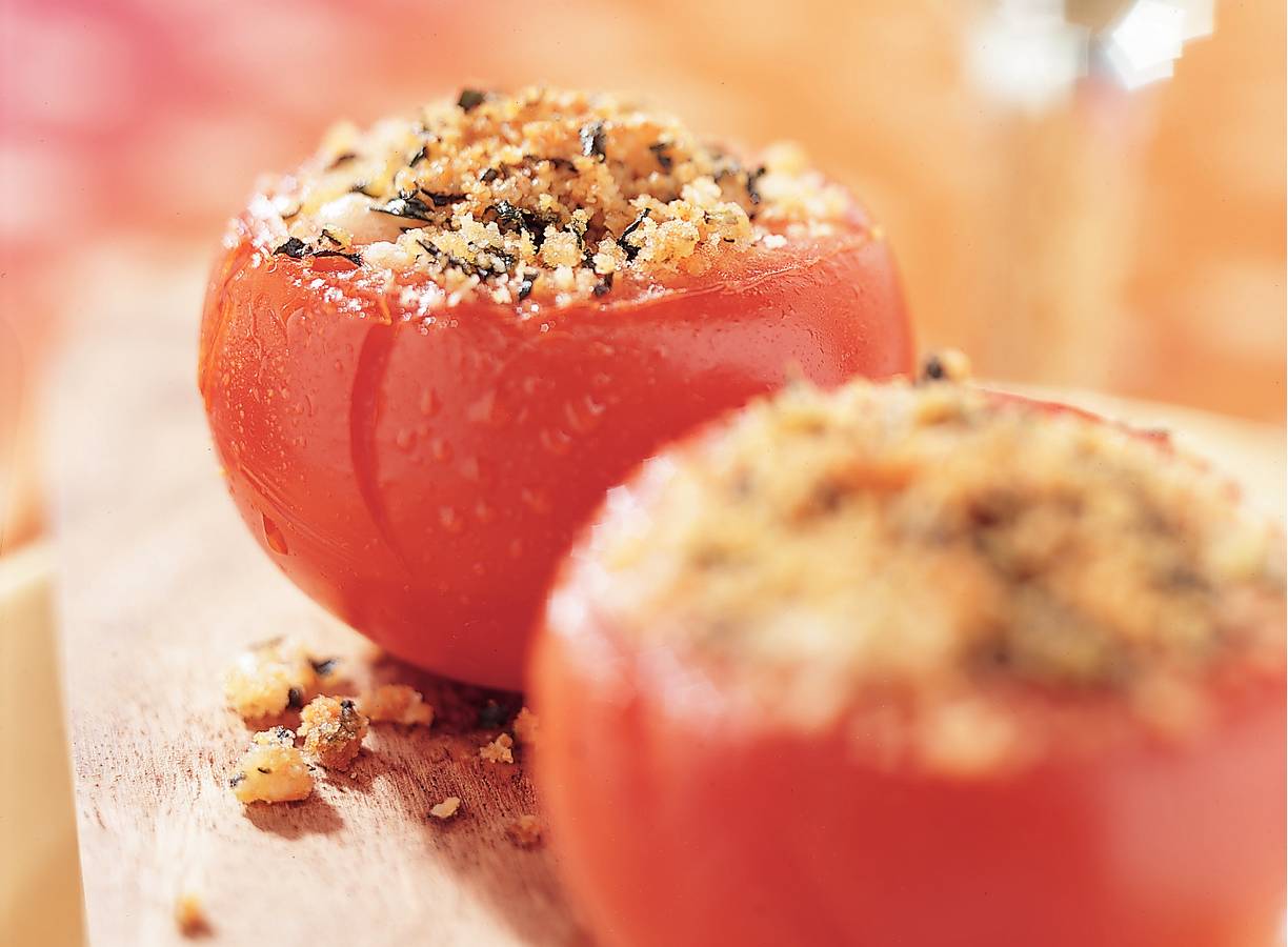 Tomaten met krokant deksel