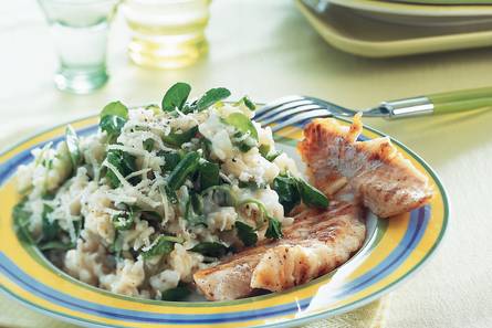 Waterkersrisotto met roodbaarsfilet