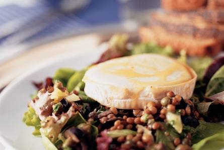 Lauwwarme linzensalade met geitenkaas