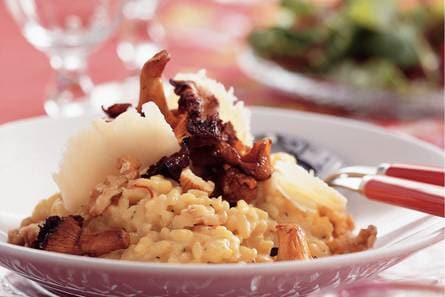 Saffraanrisotto met cantharellen