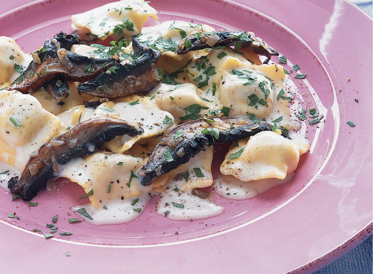 Romige ravioli met portobello