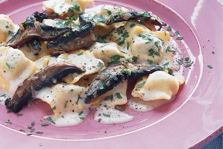 Romige ravioli met portobello
