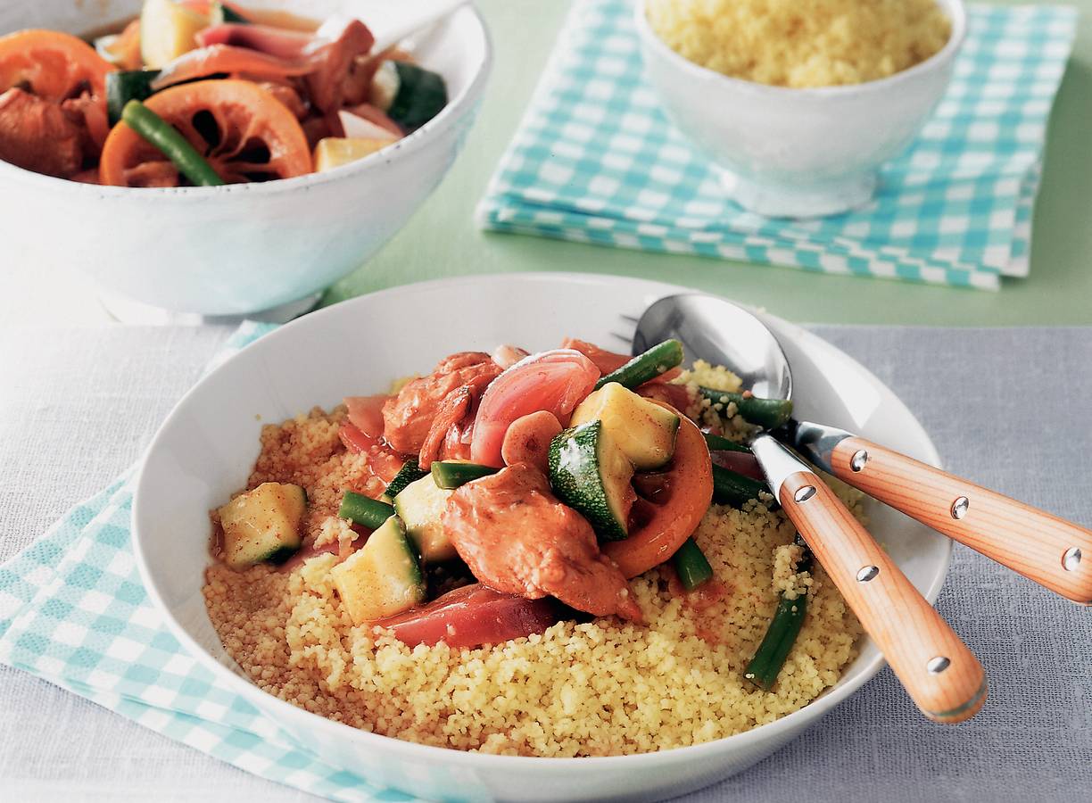 Stoofgerecht met kip, courgette en sperziebonen