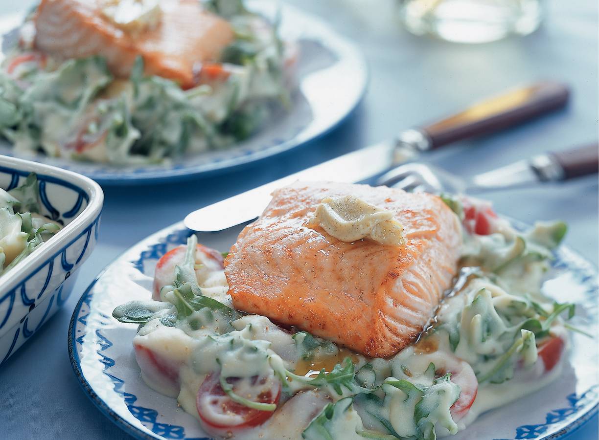 Zalmfilet met rucolastamppotje