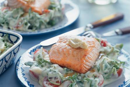 Zalmfilet met rucolastamppotje