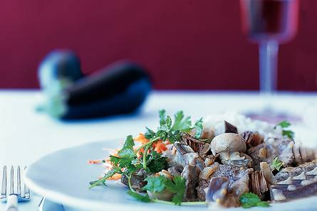 Sukadevlees met aubergine