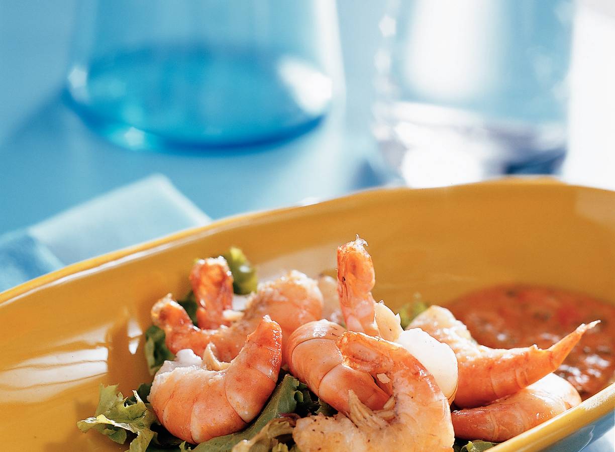 Scampi met paprika-knoflooksaus