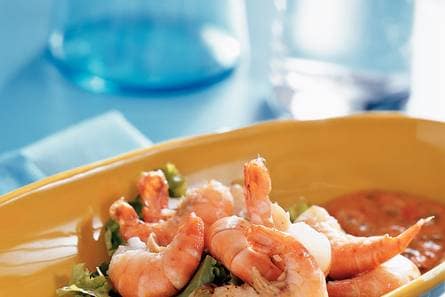 Scampi met paprika-knoflooksaus