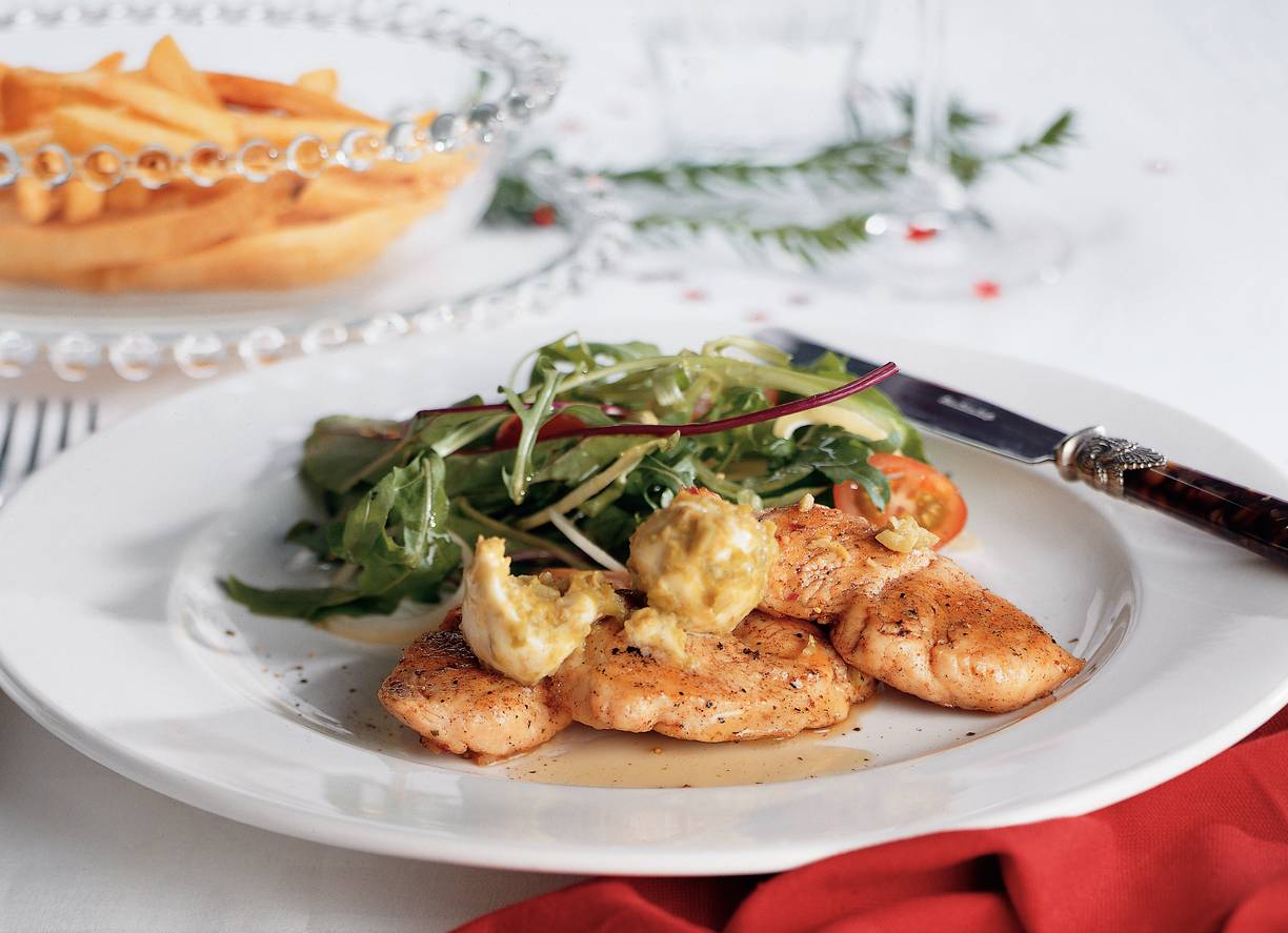 Gegrilde kalkoenmedaillons met olijvenboter