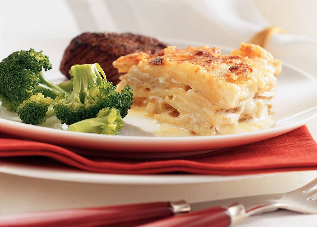 Romige aardappel-peergratin