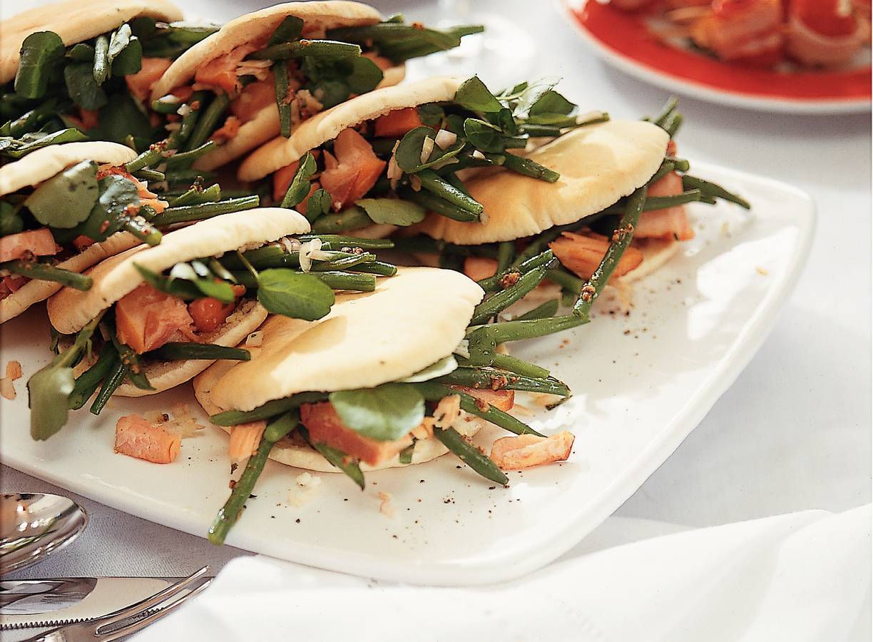 Shoarmabroodjes met haricots verts en zalm